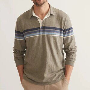 Marine Layer Green/Blue Stripe Vintage Heavy Slub Rugby Polo